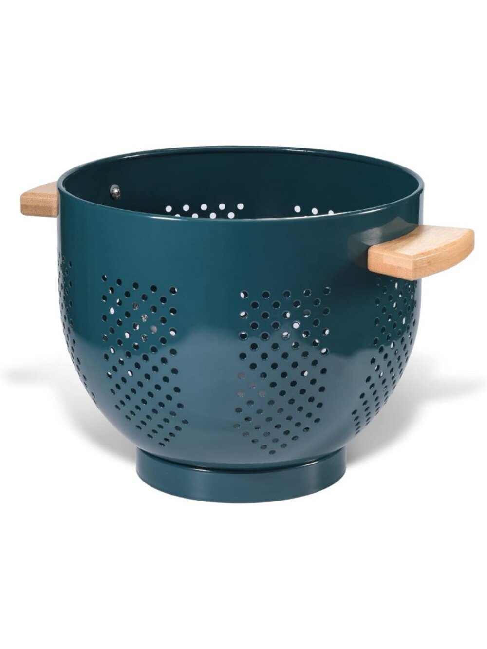 Large Green Metal Colander with Wood Handle - 5.5QT Kitchen Strainer, Stable